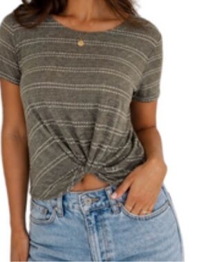 Always Indigo Striped Knot-Front Women's Top